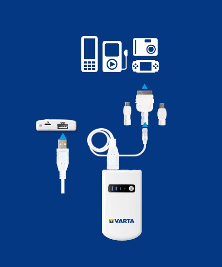 VARTA V-MAN POWER PACK может зарядить до двух полностью разряженных батарей мобильного телефона VARTA V-MAN POWER PACK может зарядить до двух полностью разряженных батарей мобильного телефона