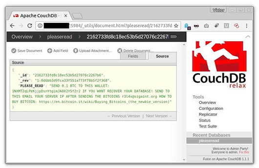 Атаки на базы данных распространились на серверы CouchDB, Hadoop и ElasticSearch