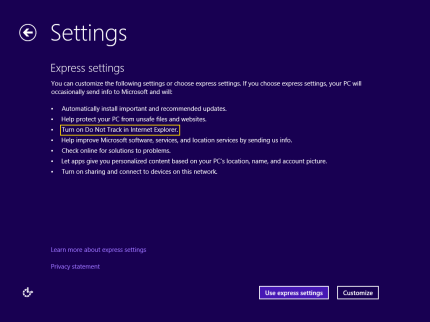 Экспресс-настройки Windows 8