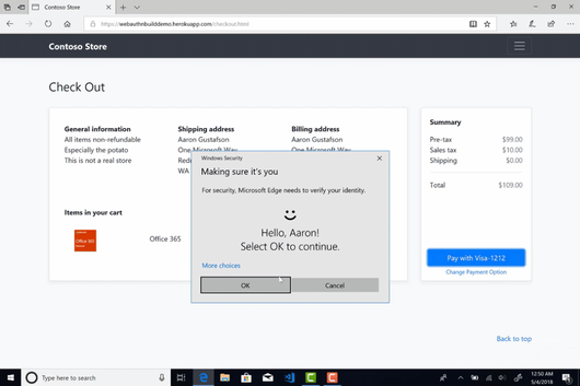 Браузер Edge получил поддержку биометрической аутентификации на сайтах