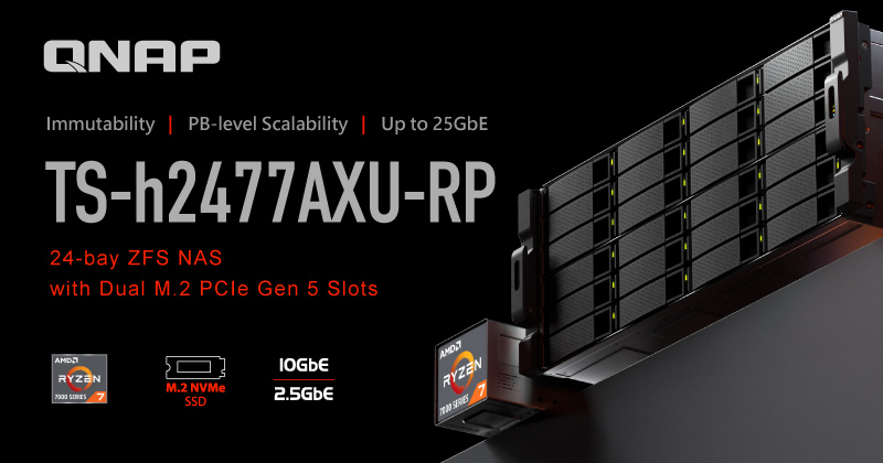 QNAP TS-h2477AXU-RP &mdash; новий 24-дисковий ZFS NAS, оптимізований для високошвидкісного зберігання та надійного резервного копіювання
