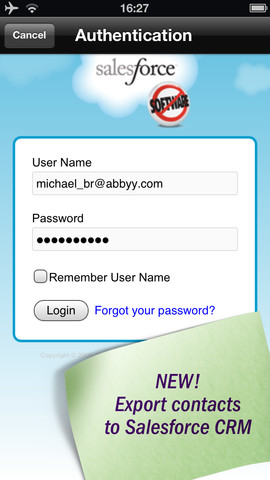 ABBYY Business Card Reader получил синхронизацию с CRM-системой Salesforce