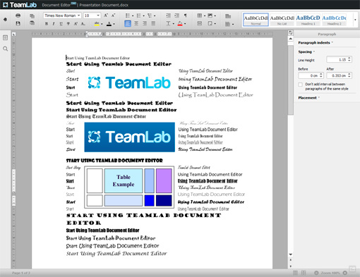 TeamLab Document Editor полнофункциональный текстовый редактор на HTML5